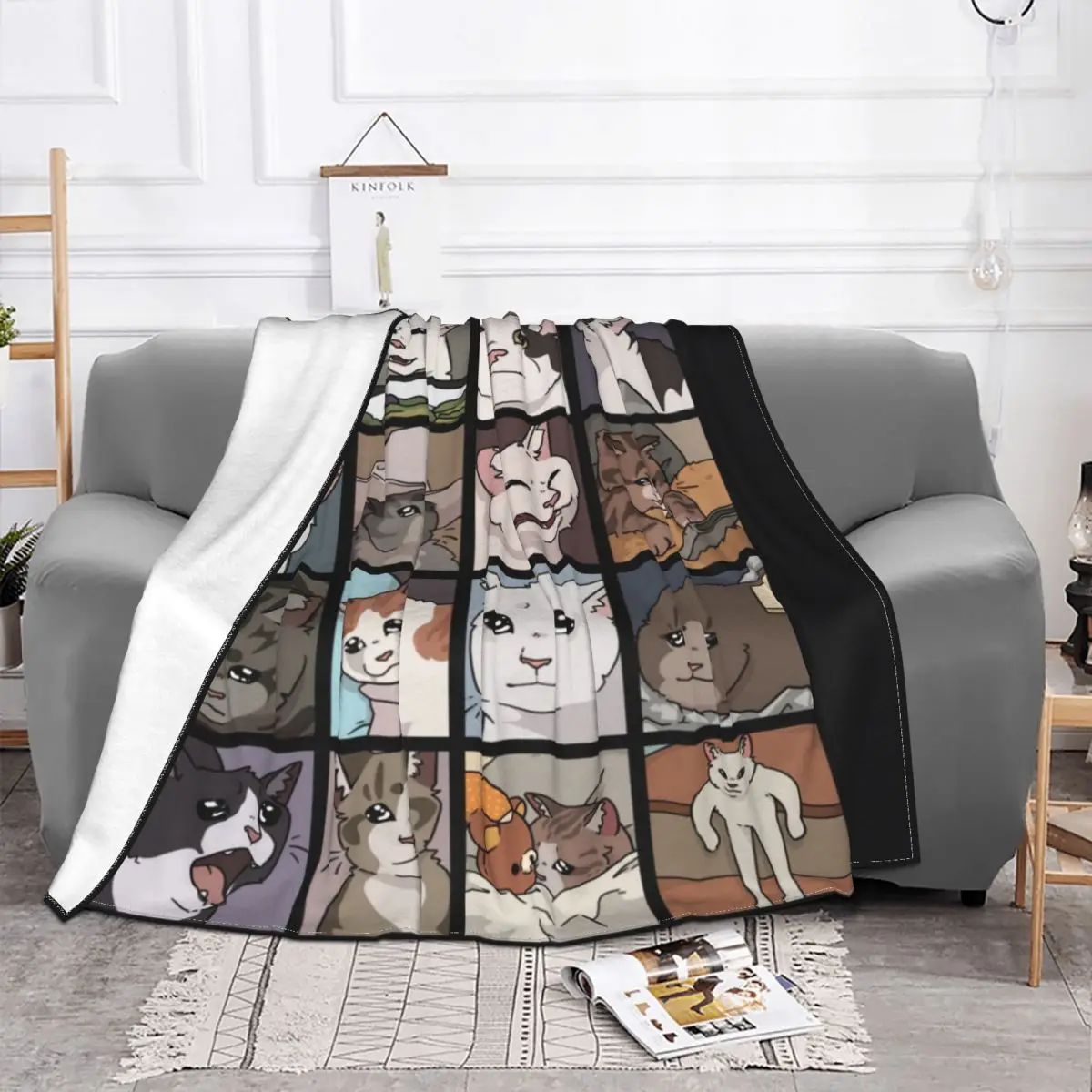 Meme Cat Blankets Flannel Spring/Autumn Cute Funny Multi-function Super Soft Throw Blankets for Bed Travel Bedspread