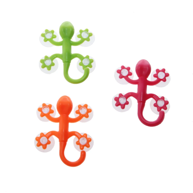 1pc Gecko 4-Suction Cup Glass Window Wall Hooks Hanger Kitchen Bathroom