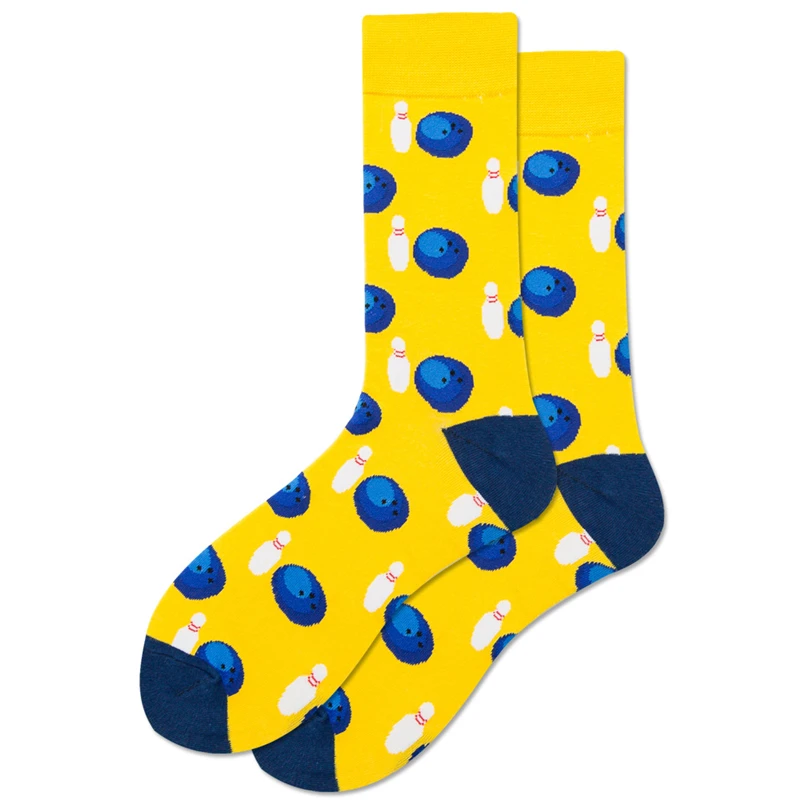 Uomini colorati pallacanestro calcio Rugby Tennis calcio Bowling sport palla modello calzini da sposa felici divertente cotone Crew Homme Sox