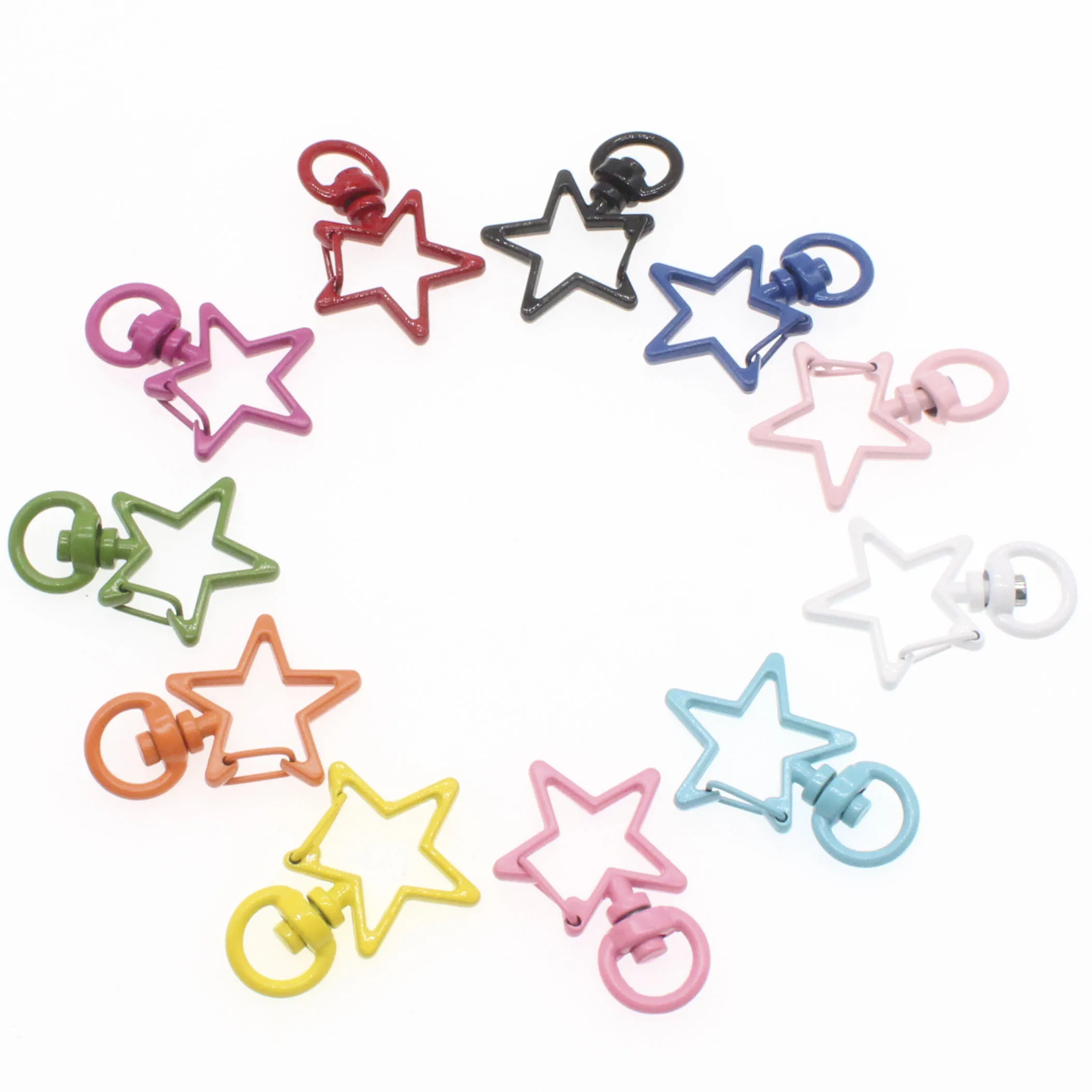 10PCS Star Colorful Key Chain Ring Metal Lobster Clasp Clips Bag Car Keychain DIYJewelry Accessories Key Hooks Hook Up Base