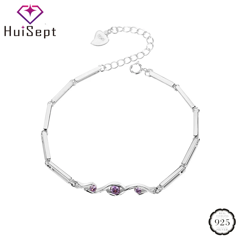 

HuiSept Treny Women Bracelet 925 Silver Jewelry with Amethyst Gemstone Geometric Shape Ornaments for Wedding Wholesale Bracelets