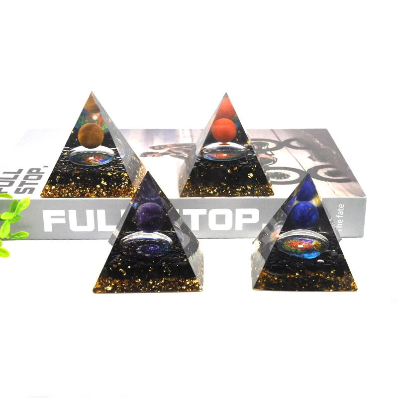 60MM Pyramid Amethyst Healing Natural Stone And Crystal Energy Orgonite Pyramid EMF Protection Meditation Tool Home Decoration