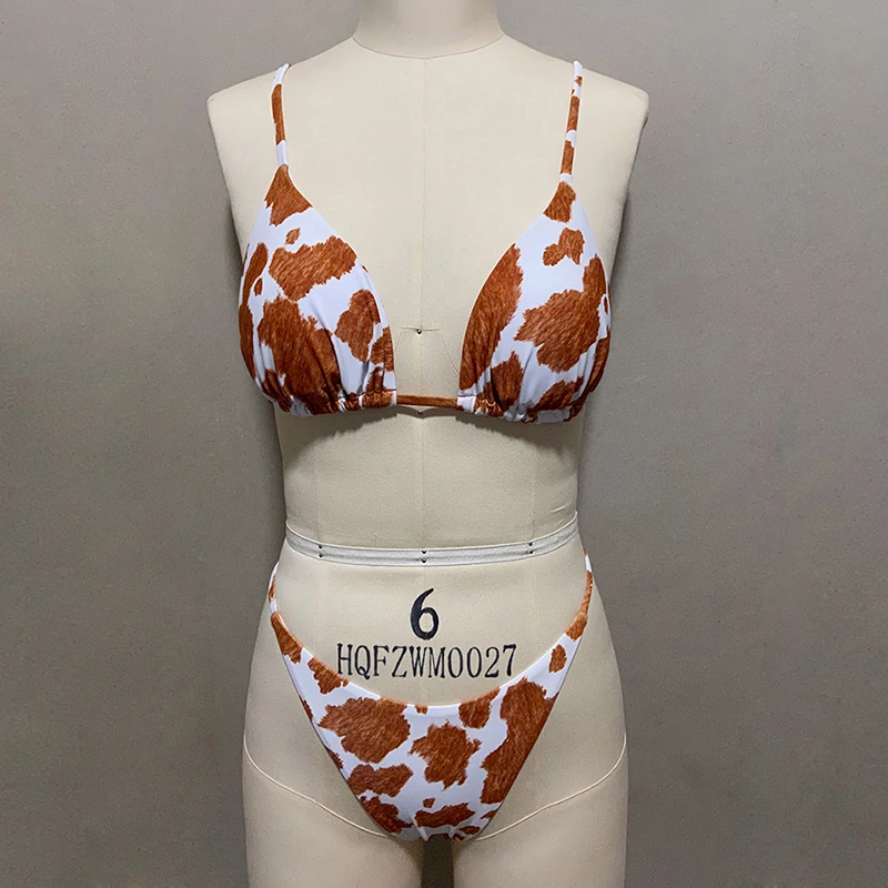 ZTVitality Sexy Bikinis Push Up Bikini 2021 Newest Straps Padded Bra Cow Print Bandage Swimsuit Low Waist Swimwear Women Biquini