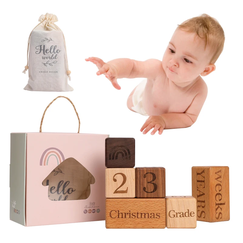 3/6 Pcs Baby Milestone Block Set Wooden Baby Photography Milestone Memorial Monthly Newborn Photography Props Set With Box