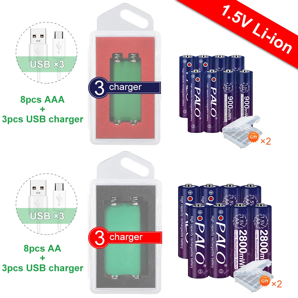 1.5V AA + AAA 리튬 충전식 2800mWh AA 900mWh 배터리 토치 장난감 시계에 대 한 AAA 리튬 이온 MP3 플레이어 교체 리튬 이온 배터리