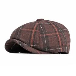 LDSLYJR Autumn Winter Polyester Plaid Newsboy Caps Flat Peaked Cap Men and Women Painter Beret Hats 56