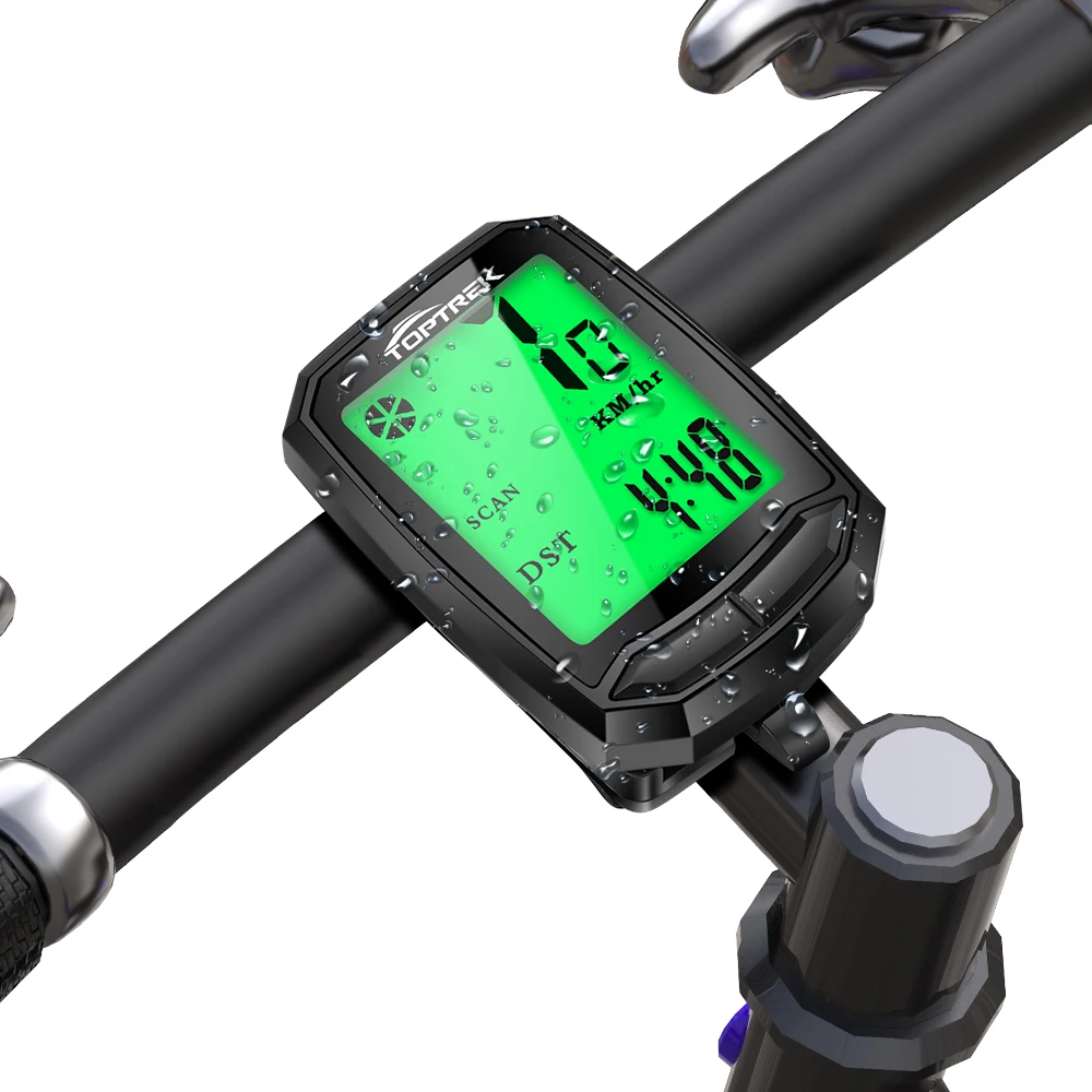 Toptrek Bike Computer Waterproof Bicycle Computer Wireless GPS Speedometer Cycling Odometer Stopwatch Watch LED Digital Rate