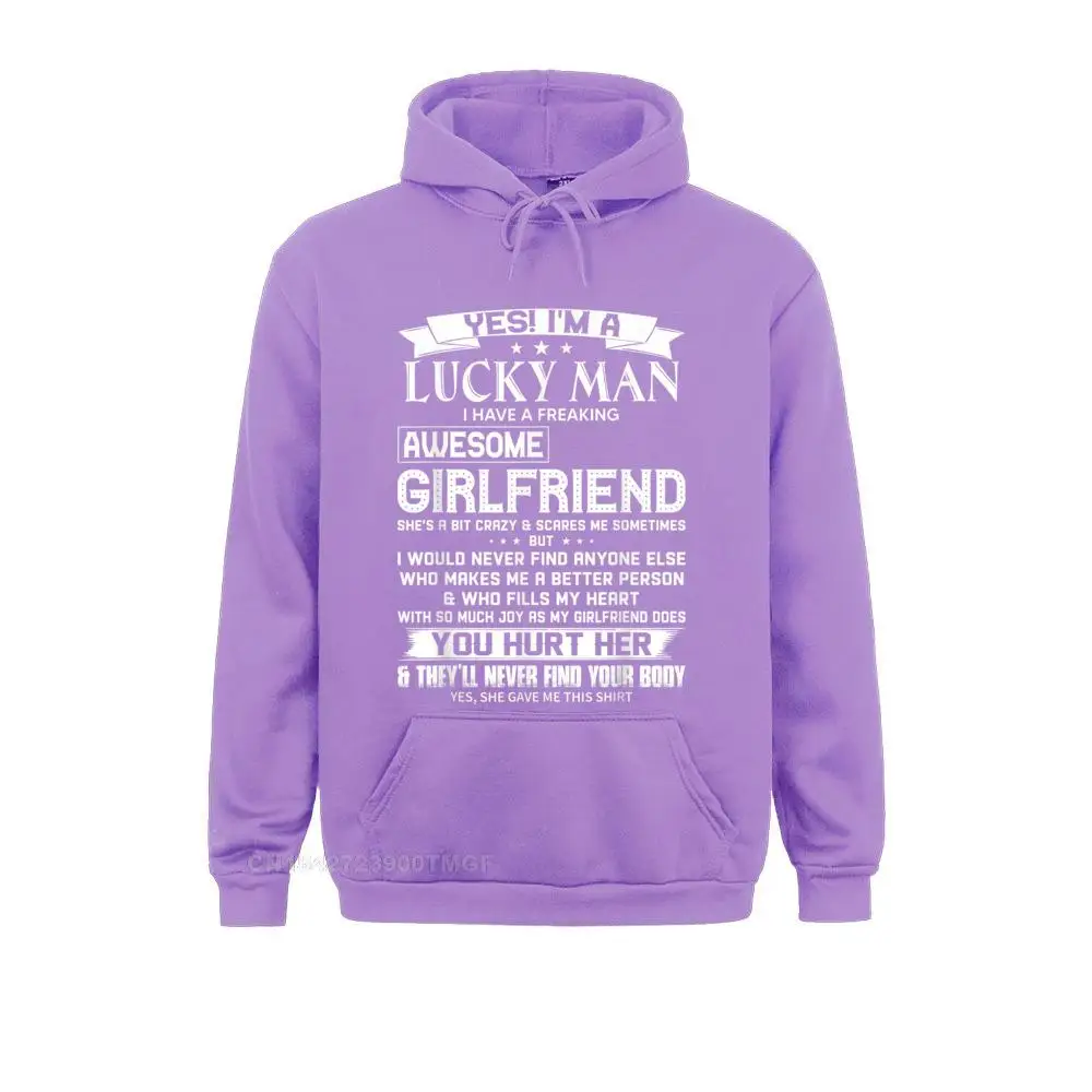 Printing Hoodies Thanksgiving Day Cute Sportswears Men's Yes I'm A Lucky Man I Have A Freaking Awesome Girlfriend Hoodie