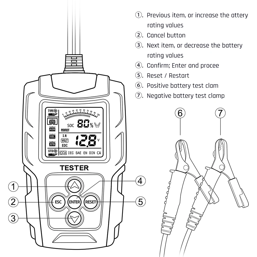 FOXSUR-probador y analizador de batería inteligente, 12V, 24V, para coches, GEL, AGM, enchufe de carga rápida automotriz, comprobación de