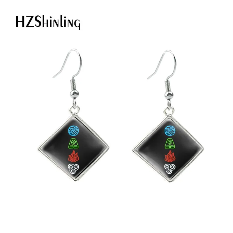 Avatar The Last Airbender Kingdom Water Earth Printing Rhombus Earrings Mature Women Earrings Stainless Steel Earrings