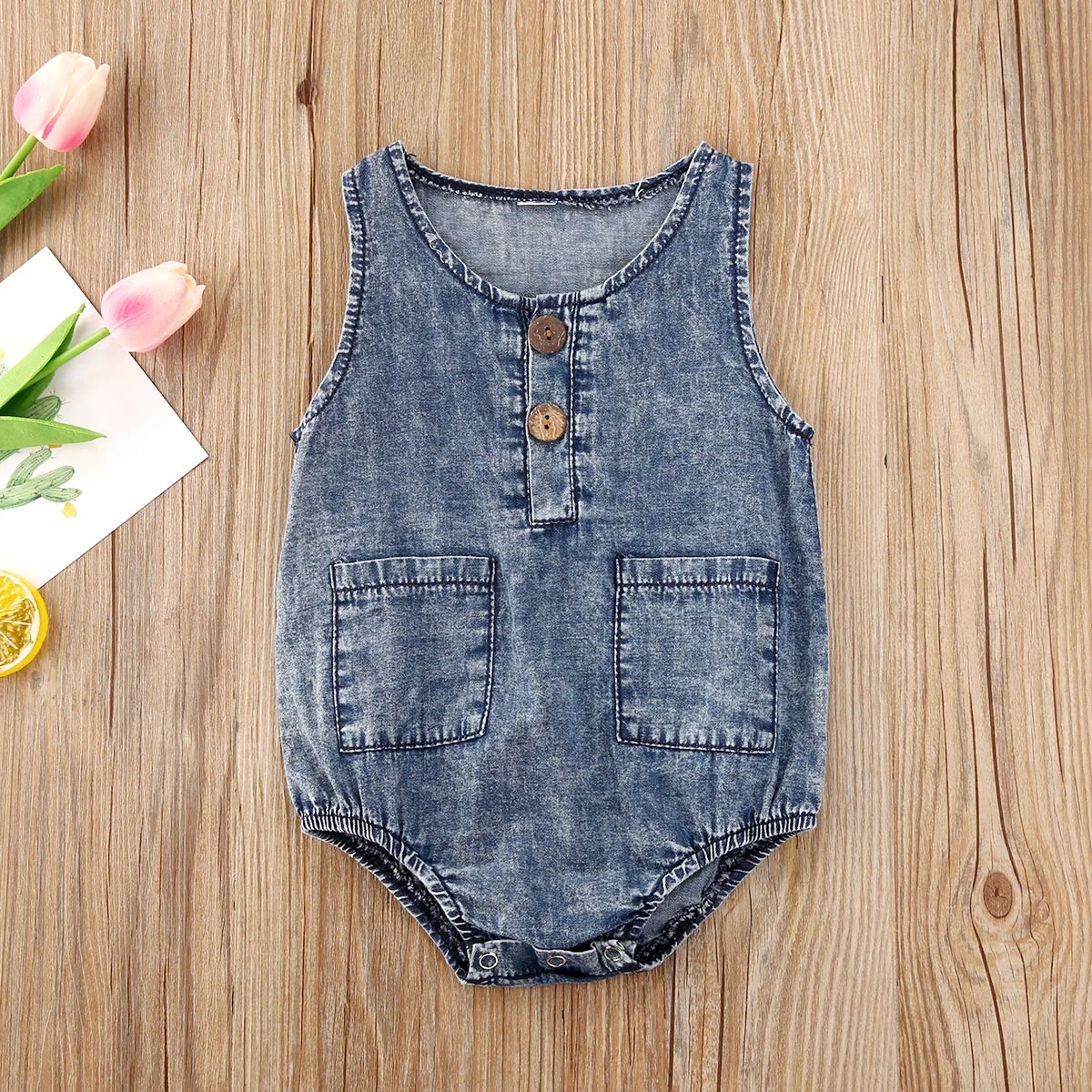 Citgeett Summer Denim Rompers Toddler Newborn Baby Boys Girls Sleeveless Button Pocket Rompers Jumpsuits One-piece Casual Outfit