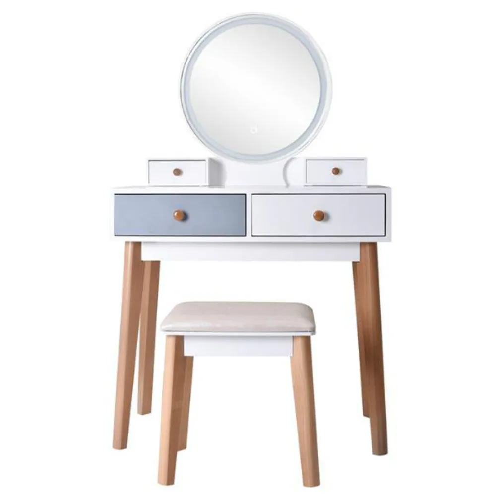 Dresser With Mirror Bedroom Light Luxury Real Wood Dressing Table Simple Makeup Table With Lamp Three Color Adjustable