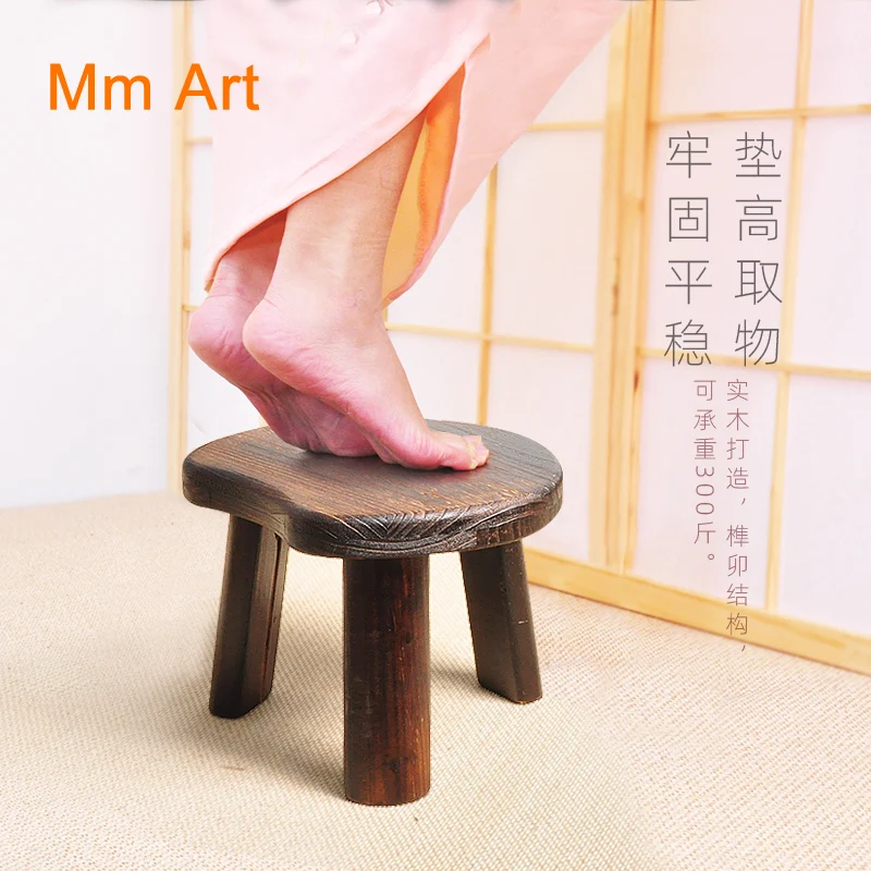 

Solid Wood Small Wooden Stool Small Bench Home Wear Shoes Changing Stool Mini Stool Log Tea Table