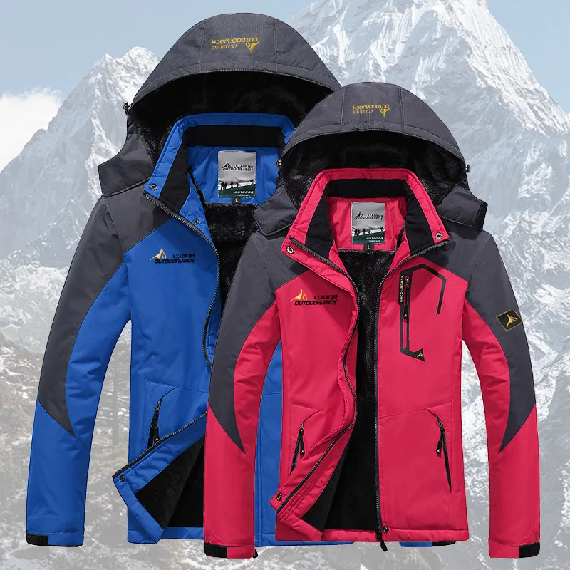 ผู้ชายและสตรีเดียวกันฝ้ายเบาะแจ็คเก็ตกลางแจ้ง Hooded หนา Mountaineering ขี่ Windproof กันน้ำแจ็คเก็ต