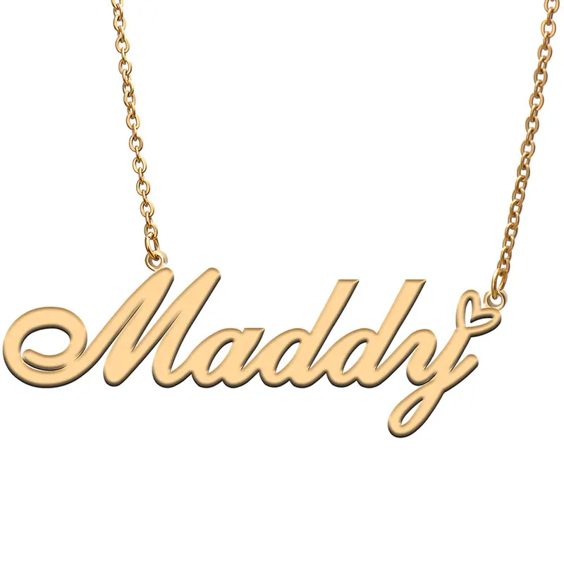 

Maddy Name with Love Heart Necklace for Women Stainless Steel Jewelry Nameplate Pendant Femme Mother Child Girls Gift