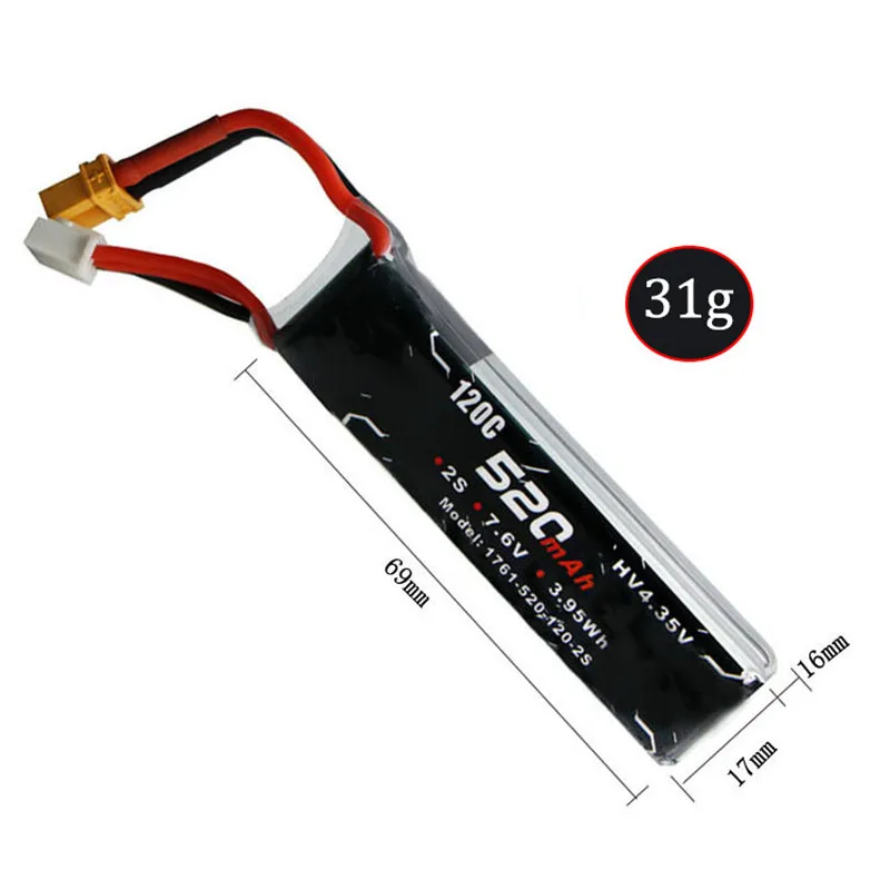 XT 30 2S HV Lipo Battery 7.6V 300 450 520 550 650 750 MAH 80C 120C 60C XT30 Connector For RC Drone Tinywhoop Frame Kit Parts