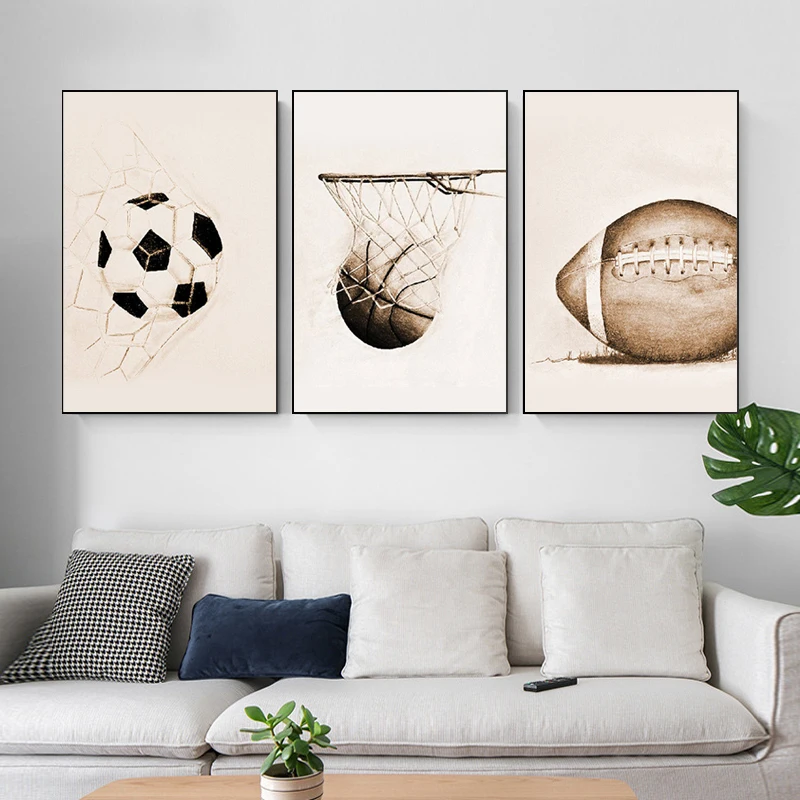 Nordic Sport Basketball Soccer Canvas Painting Wall Art Baseball Posters and Prints Pictures for Kid's Room Home Decor