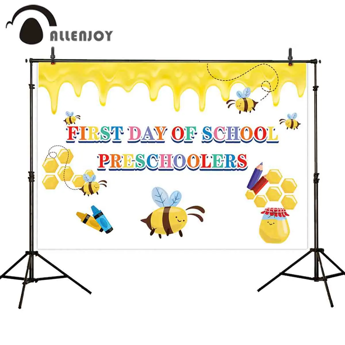 Allenjoy first day of school preschoolers photocall Back to school bee crayon vinly photophone baby shower event party banner