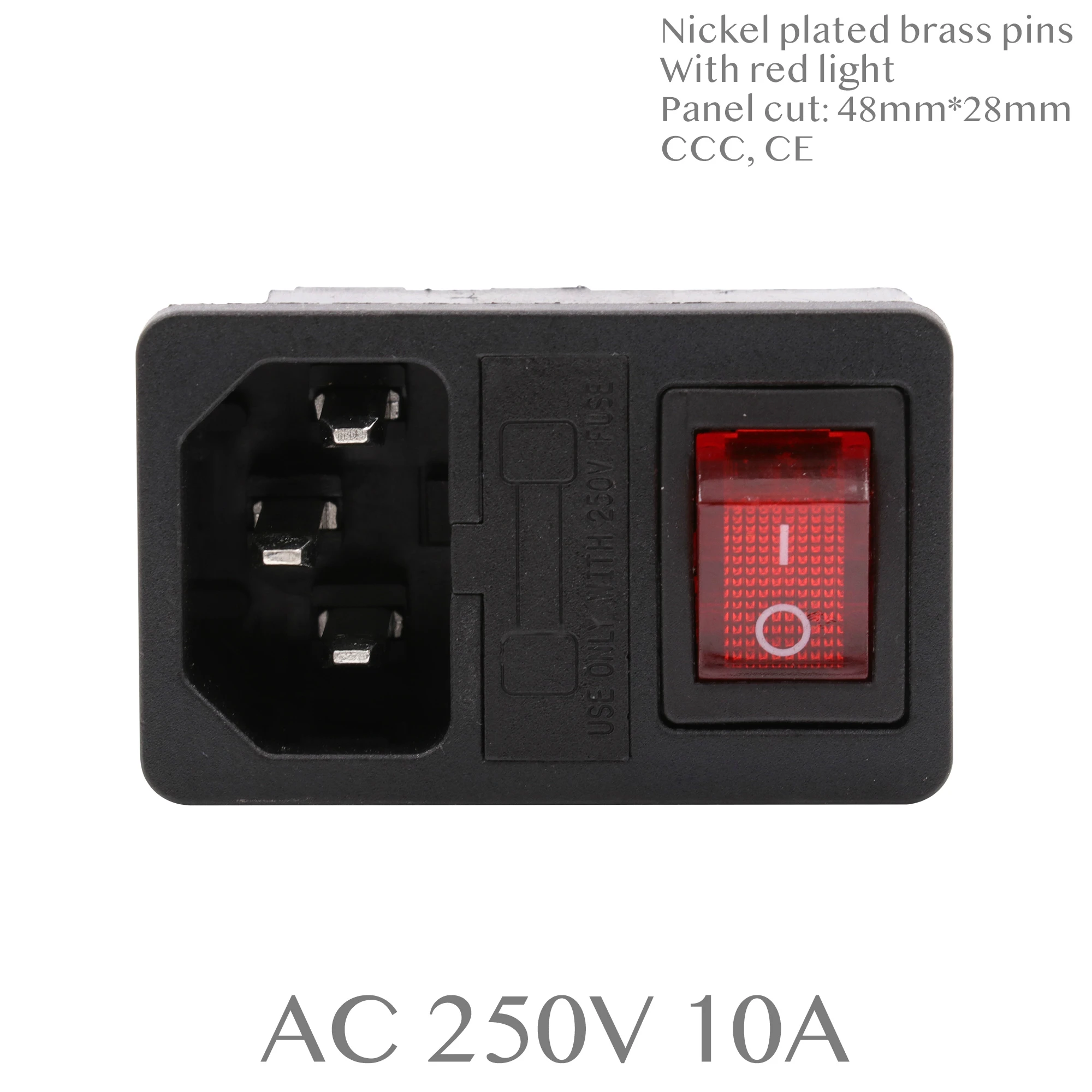 1 Buah AC Kabel Daya Soket Masuk Wadah Konektor Listrik dengan Tempat Sekring Hidup Mati Sakelar Rocker IEC320 C14 CCC CE AC 250V 10A