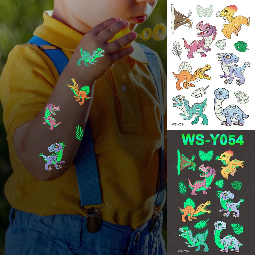 Luminous Glitter Tattoo Stickers Monster Children Temporary Waterproof Funny Tatto Body Art Cute Kid Cartoon Fake Tatoo