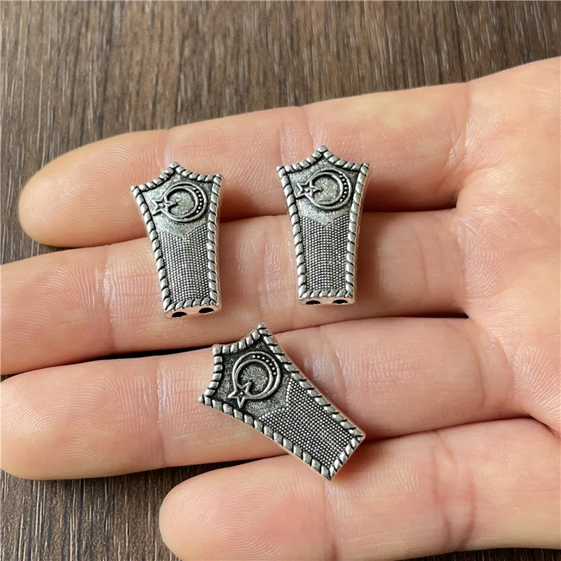 5pcs Charm Double Hole Carved Antique Silver Shield Shape Connector For Jewelry Making DIY Handmade Rosary Necklace Accessories