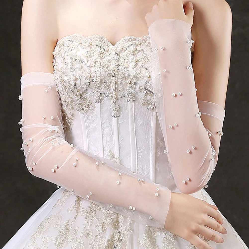 Elegance Bride Lace White Gloves Wedding Dress Fingerless Bridal Gloves For Women And Girls Banquet Party