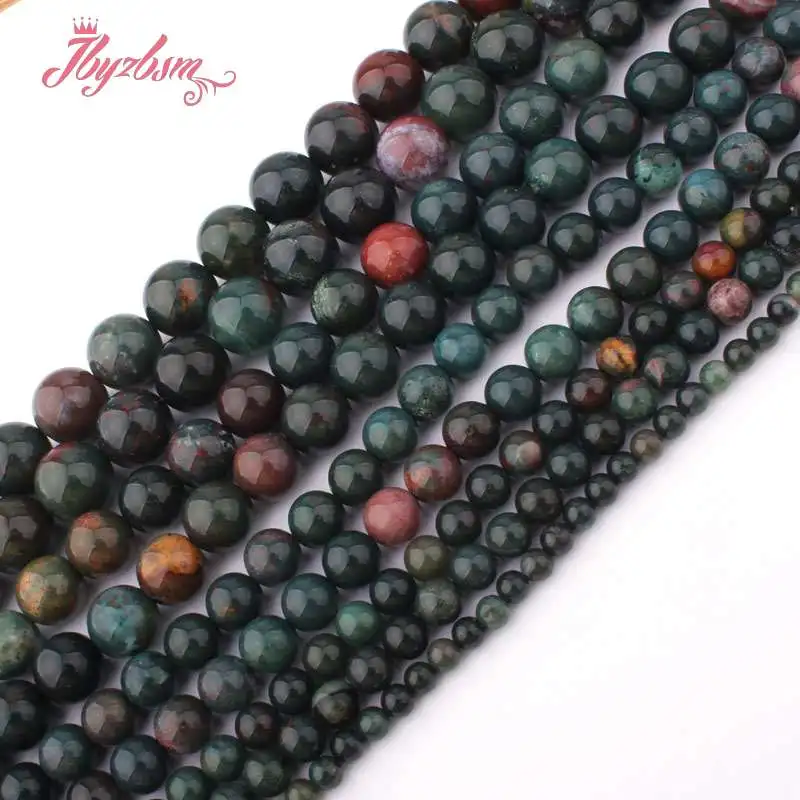 4/6/8/10/12mm Natural Bloodstone Heliotrope Round Smooth Stone Beads for DIY Accessories Necklace Bracelets Jewelry Making 15\