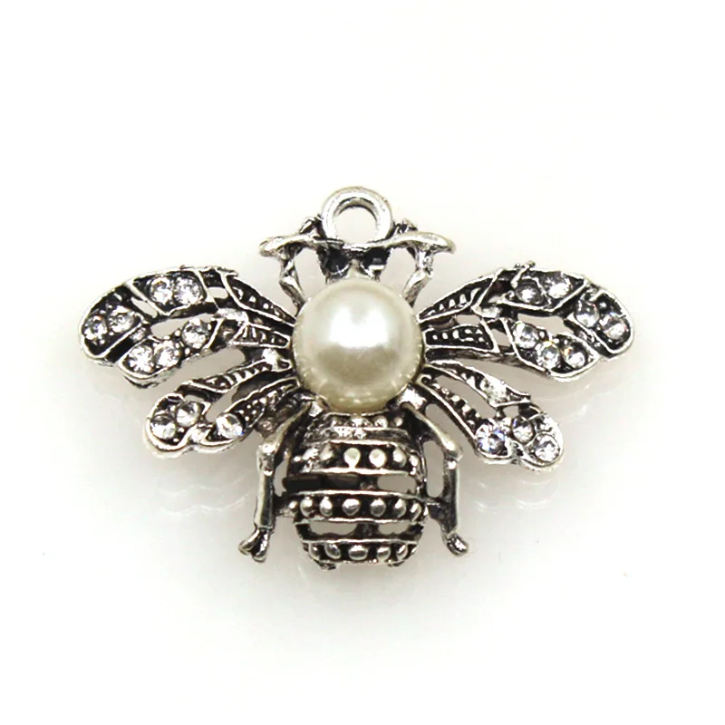 5Pcs/Lot Lovely Little Bee Insects Rhinestone Buttons Flat Back for Wedding Decoration Metal Brooch Hair Bow DIY Jewelry Craft