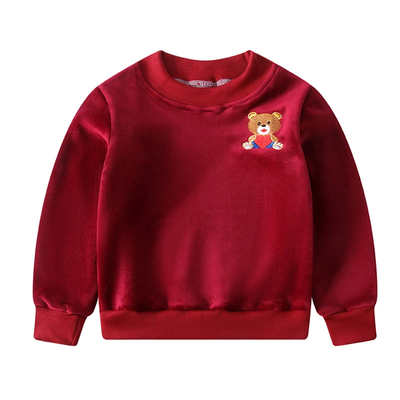 Girls Sweatshirts Baby 4-12 Year Teenager Autumn And Winter Plus Velvet Sweater Boys Long-sleeved Tops Cute Keep Warm Pullover