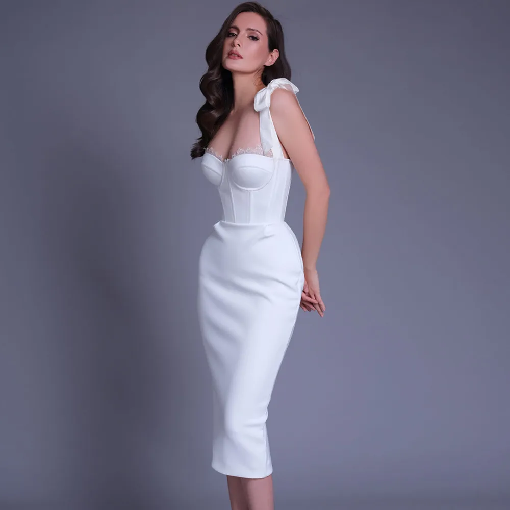 Pink White Color 2021 New Fashion Women\'s Sleeveless Sexy Bodycon Mid-calf Dress Evening Party Dress Birthday Celebrate Vestido