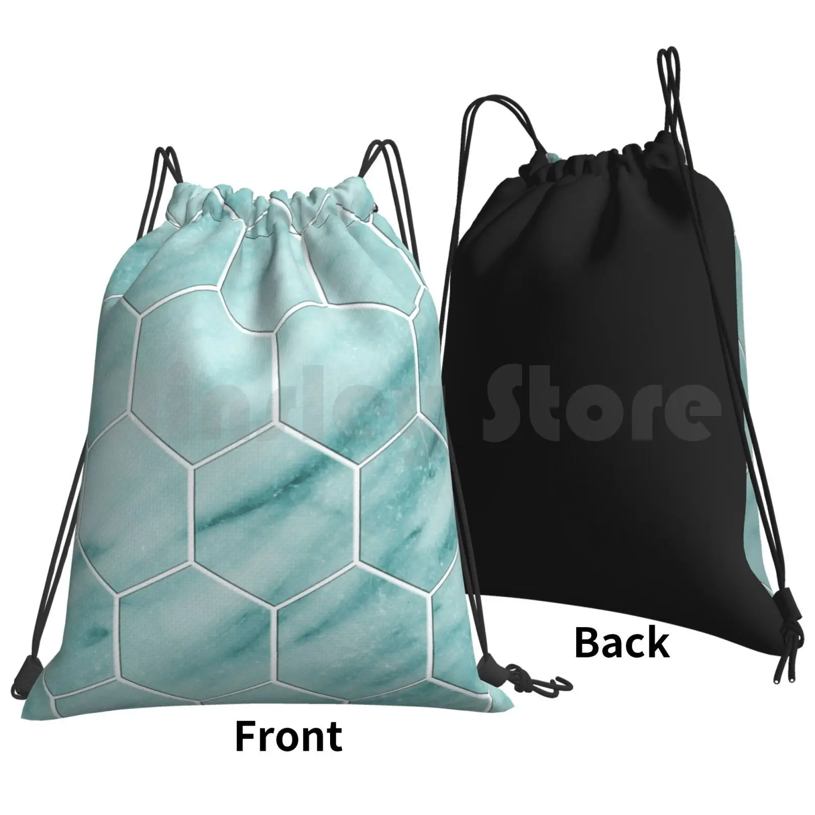 Audace Turchese-Hexagons Backpack Drawstring Bag Riding Climbing Gym Bag Aqua Blue Turquoise Cool Water Green Gemstone Azure