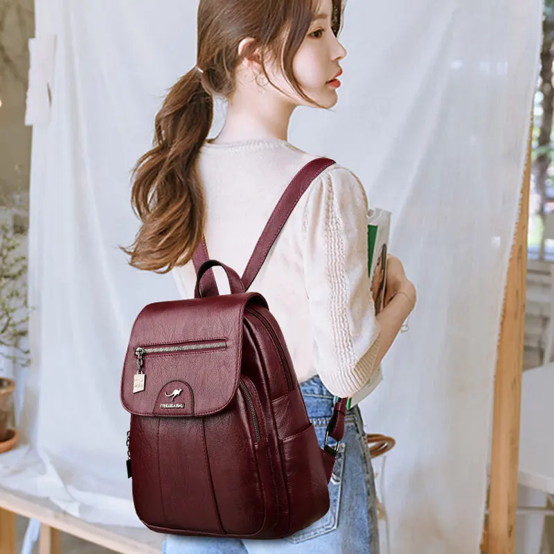 2023 Women Leather Backpacks High Quality Female Vintage Backpack For Girls School Bag Travel Bagpack Ladies Sac A Dos Back Pack