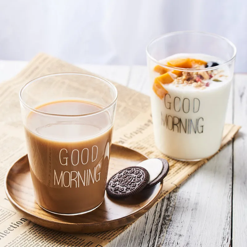 

Nordic Style Ins Glass Water Cup, Good Morning Home, Breakfast, Juice, Milk, Restaurant, Oatmeal Mug