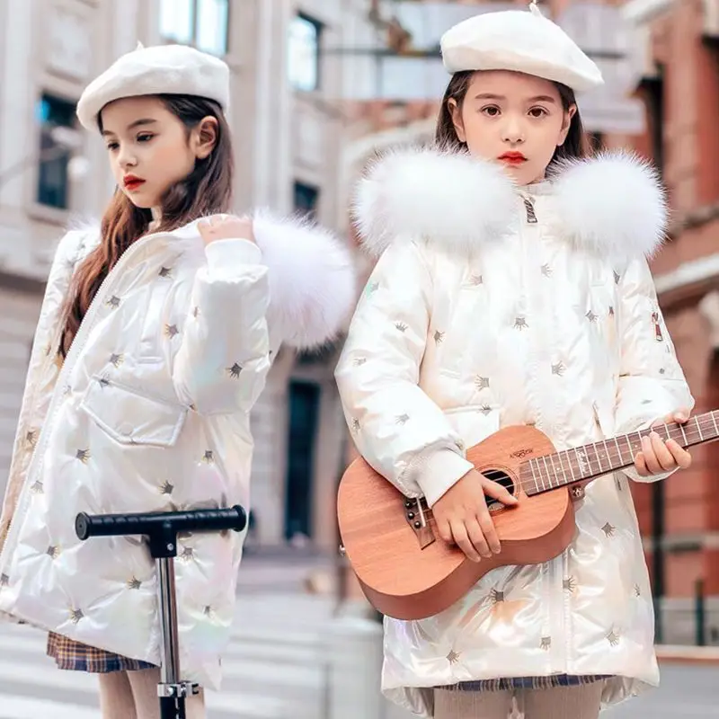 

Long Style Teens Fur Hooded Thick Padded Winter Girls Jacket Kids Hooded Warm Outerwear Coat For Girls Clothes Children Jackets