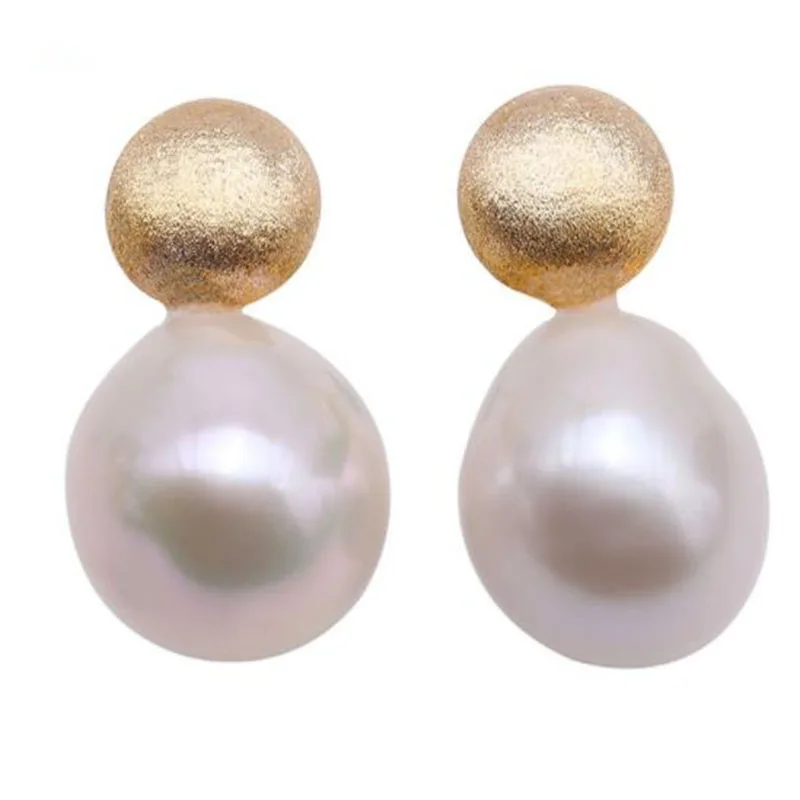 2019 new Pearl Earrings Sterling Silver Hook 14.5*16.5mm White Baroque Cultured Freshwater Pearl Dangle Drop Earrings