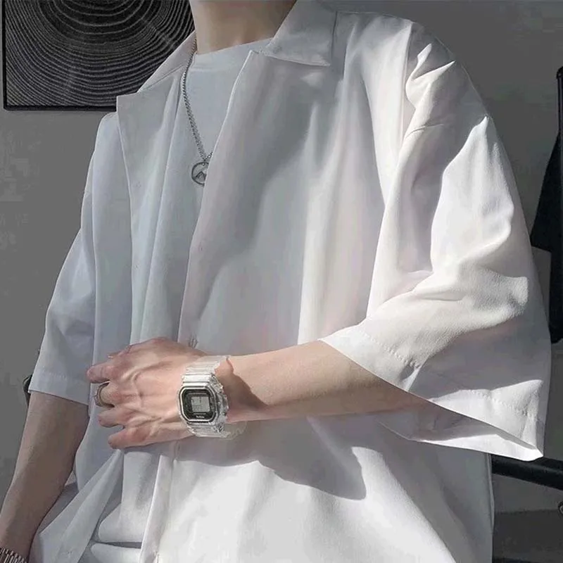 Half Sleeve Shirts Men Solid Color Loose Oversize S-3XL Harajuku All-match Simple Summer Draped High Quality Korean Style Casual