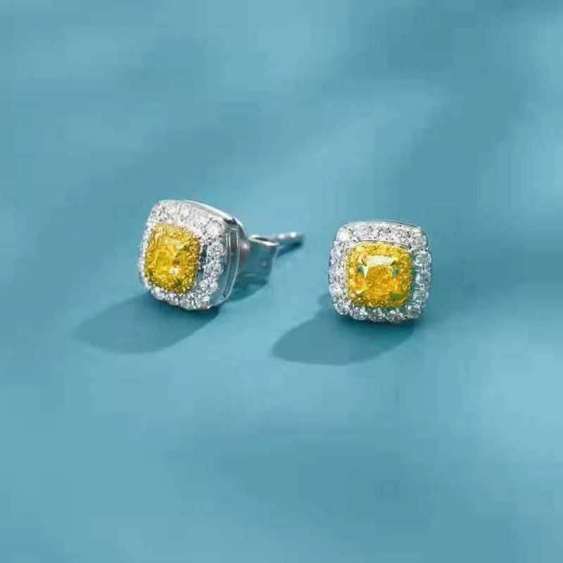 

AU750 18K-Gold Natural White Diamond Stud Earrings Inlaid Natural Yellow Diamond Women's Earrings Boutique Jewelry