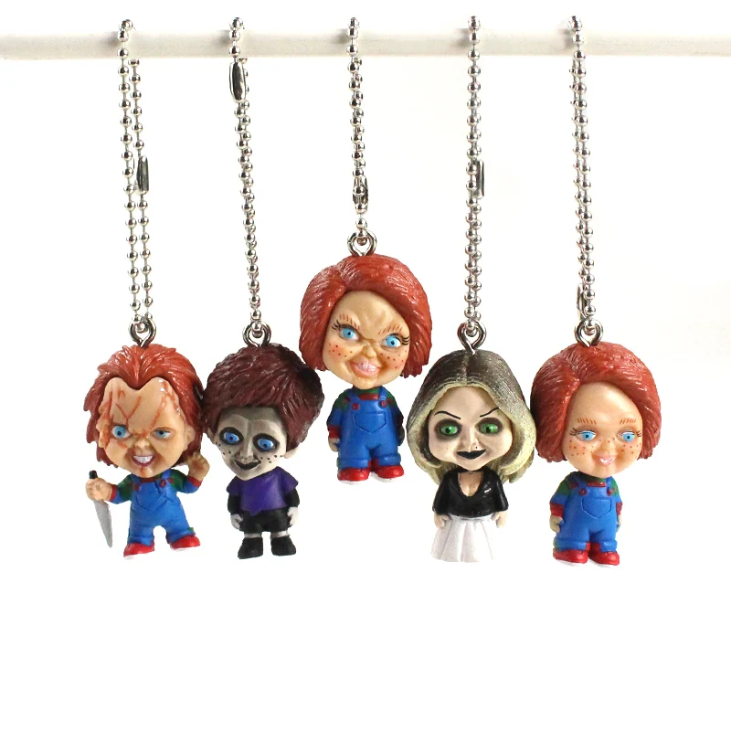 5pcs/set 4cm Horror Movie Child\'s Play Keychain Bride of Chucky Doll Pendant Figure Toys