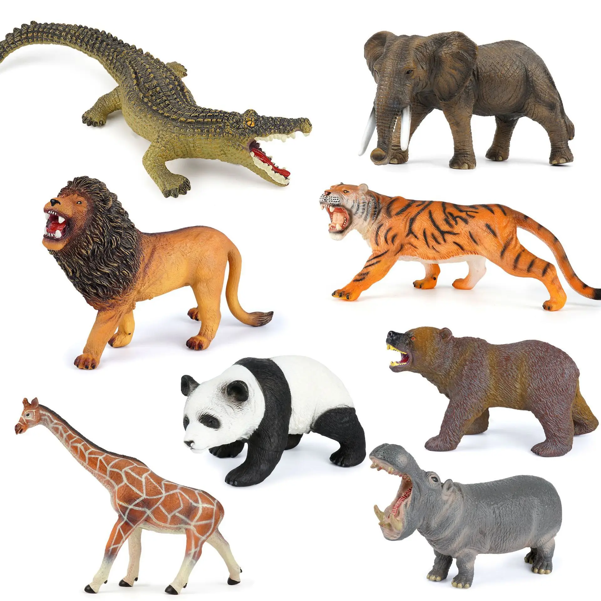 

Large size Zoo Animal crocodile hippo giraffe panda lion tiger Model Soft glue Action Figures Educational toys Gift For Kids