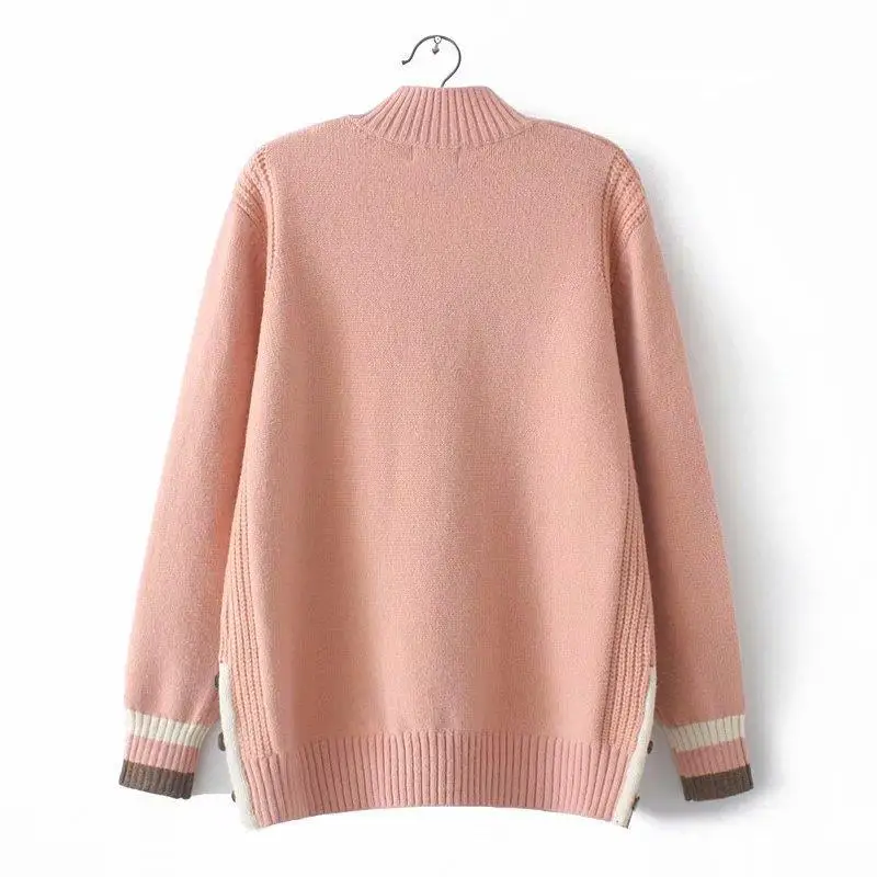 Women Clothing Sweater Plus Size Autumn Winter Curve Jumper Half High Collar Wooden Buttons On Both Sides Female Pullovers