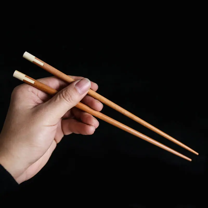 Japanese Style Simple Vermilion Wood Bamboo Stitching Solid Wood Chopsticks Creative Pointed Japanese Sushi Chopsticks Tableware