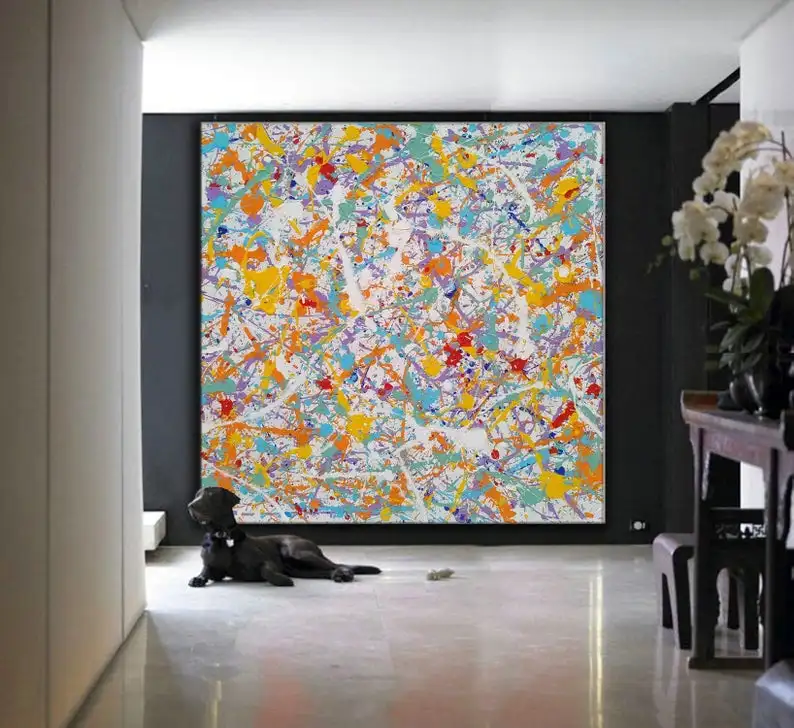 

Jackson Pollock Style Painting Large Wall Art Squre Artwork Abstract Paintings Pollock Inspired Painting Inspired Canvas Art