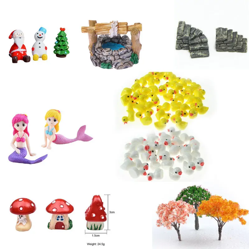 1set Cute Pig Mushroom Duck Tree Miniature Figurine Fairy ornaments for Christmas Miniature Garden Easter decor Slime Charms