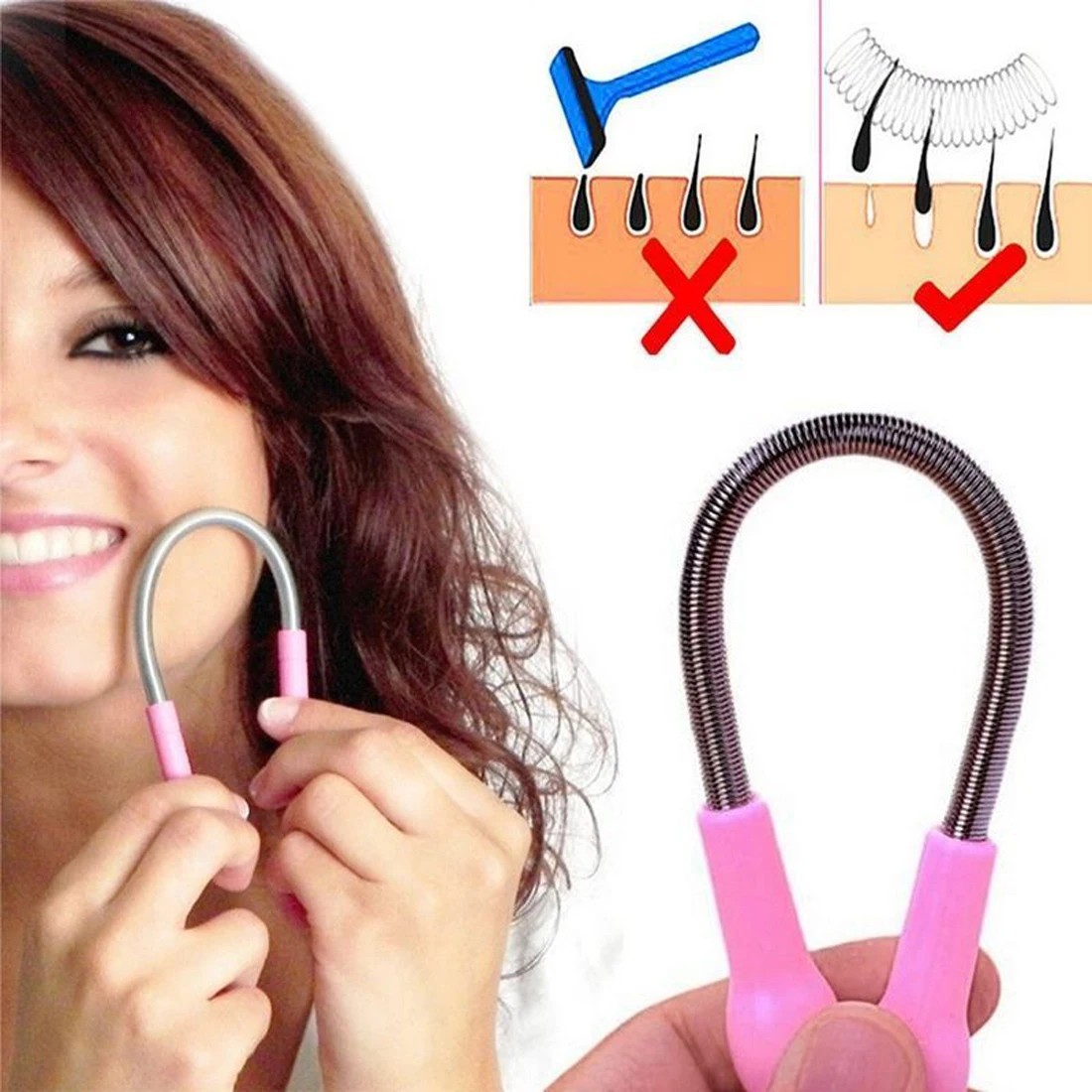 Face Hair Spring Remover Stick Epilator Hair Epilator Removal Cream Stainless Steel Hair Removal Threading Makeup Beauty Tool