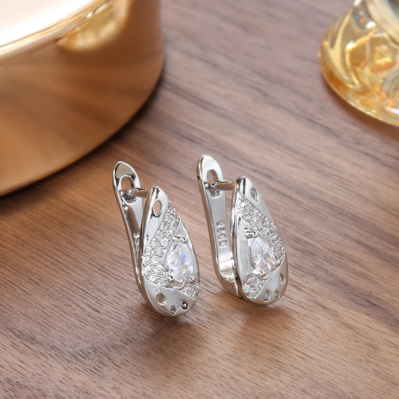 Kinel Hot Trendy Bride Wedding Stud Earring For Women Paved Cubic Natural Zircon Gold Color Earrings Engagement Jewelry