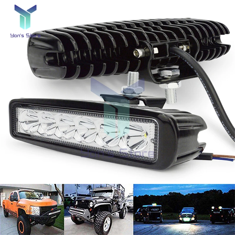 6/18LED 18W 48W Work Light Bar DRL Driving Fog Spot Lamp For Offroad Car Truck LED Headlights LED Work Light Spotlight Flasher