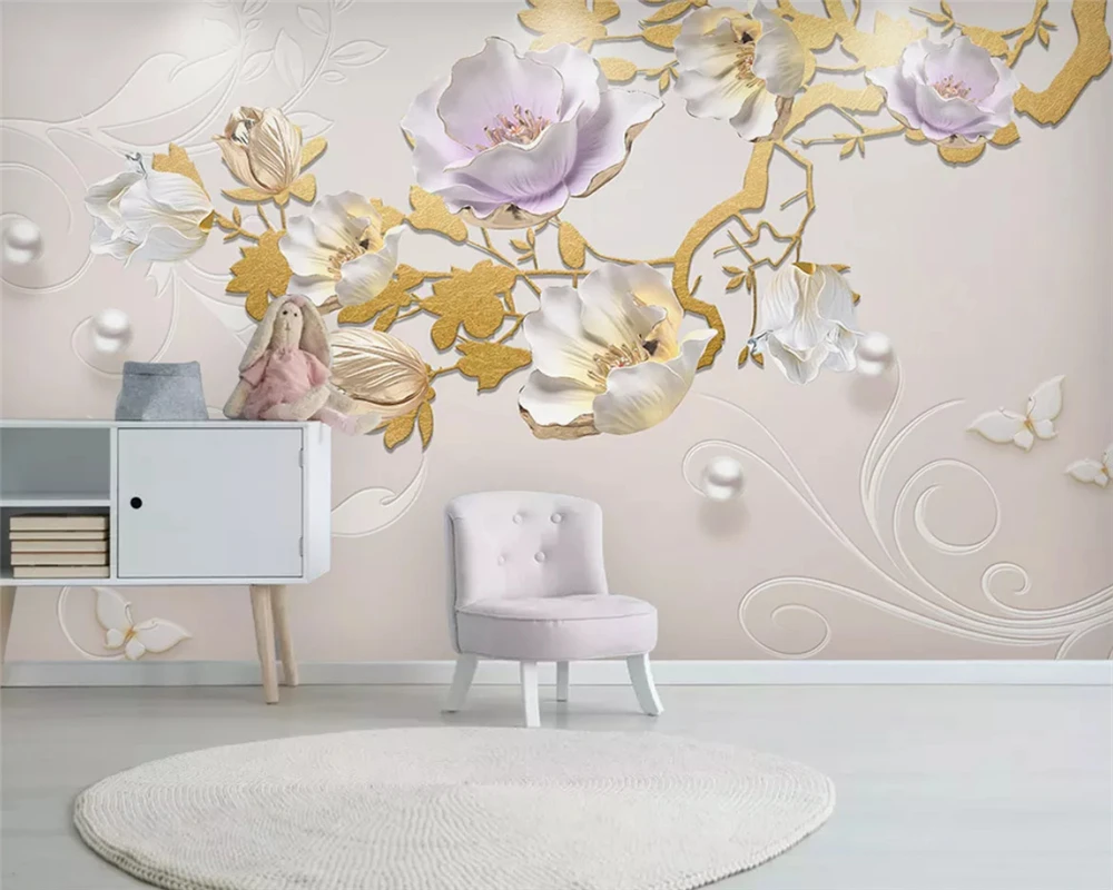 

beibehang Customized new papel de parede three-dimensional relief jasmine orchid European retro TV background wallpaper