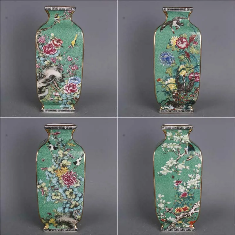 1 Pcs Chinese Colour Enamel Porcelain Gilt Edge Flower Bird Design Vase 9.92