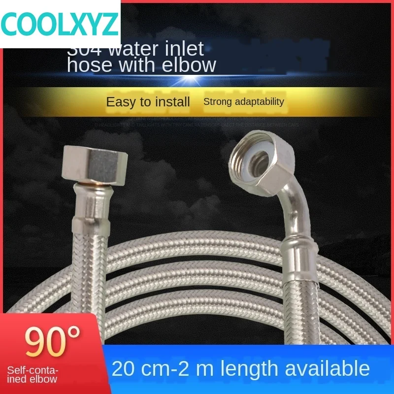 Unilateral articulated elbow 304 stainless steel braided hose water heater toilet angle valve faucet hot cold water inlet pipe