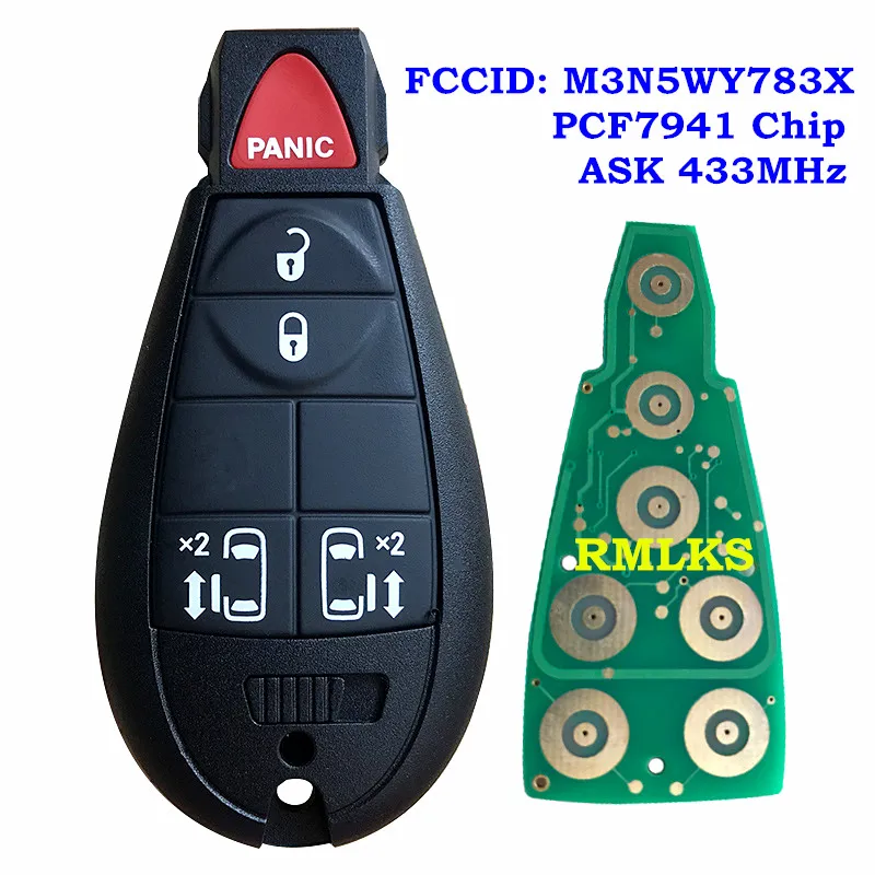 For Chrysler Town Country 2008-2012 Smart Remote Control Car Key Fob 433Mhz ID46 Chip 4 Buttons+Panic FCC ID M3N5WY783X